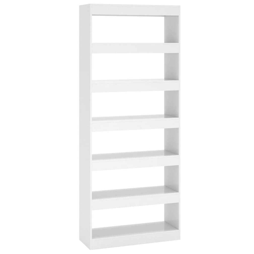 Bibliotecă/Separator cameră, alb extralucios, 80x30x198cm, lemn