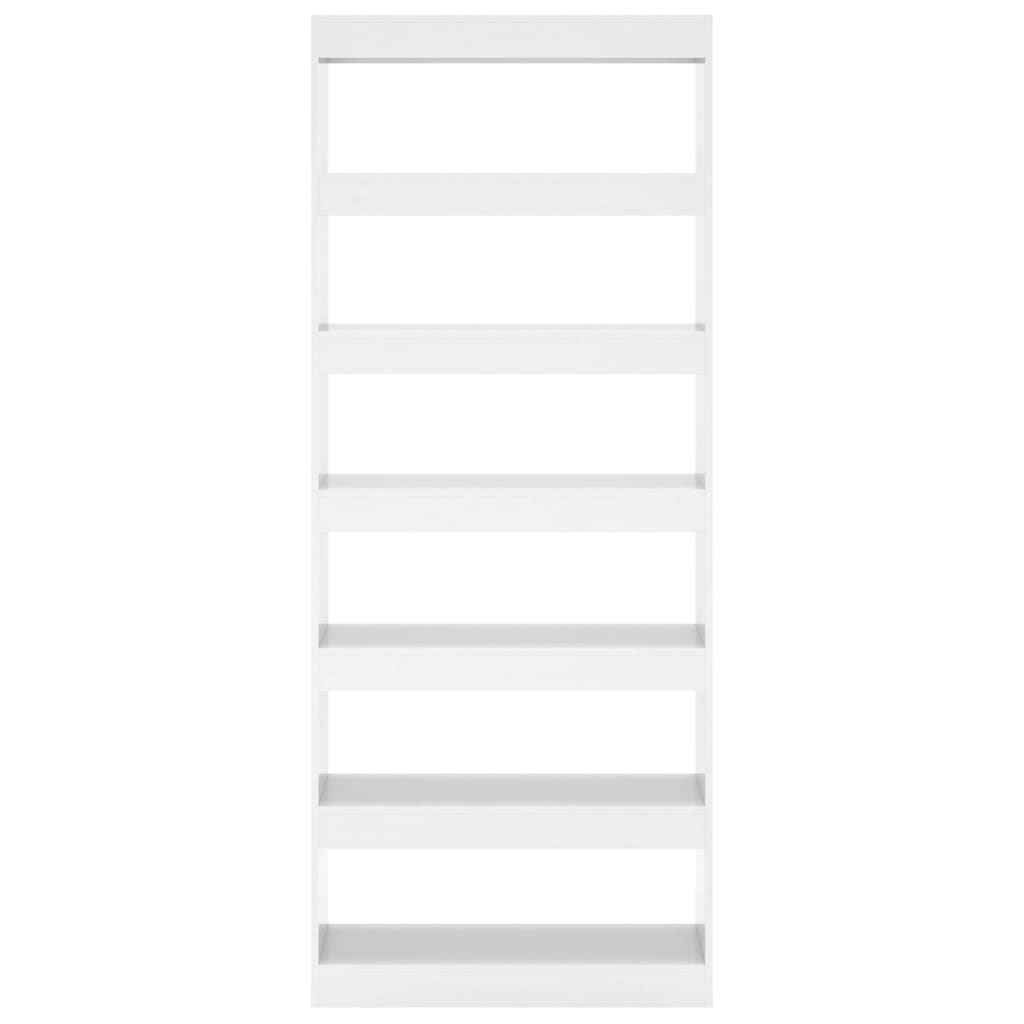 Bibliotecă/Separator cameră, alb extralucios, 80x30x198cm, lemn