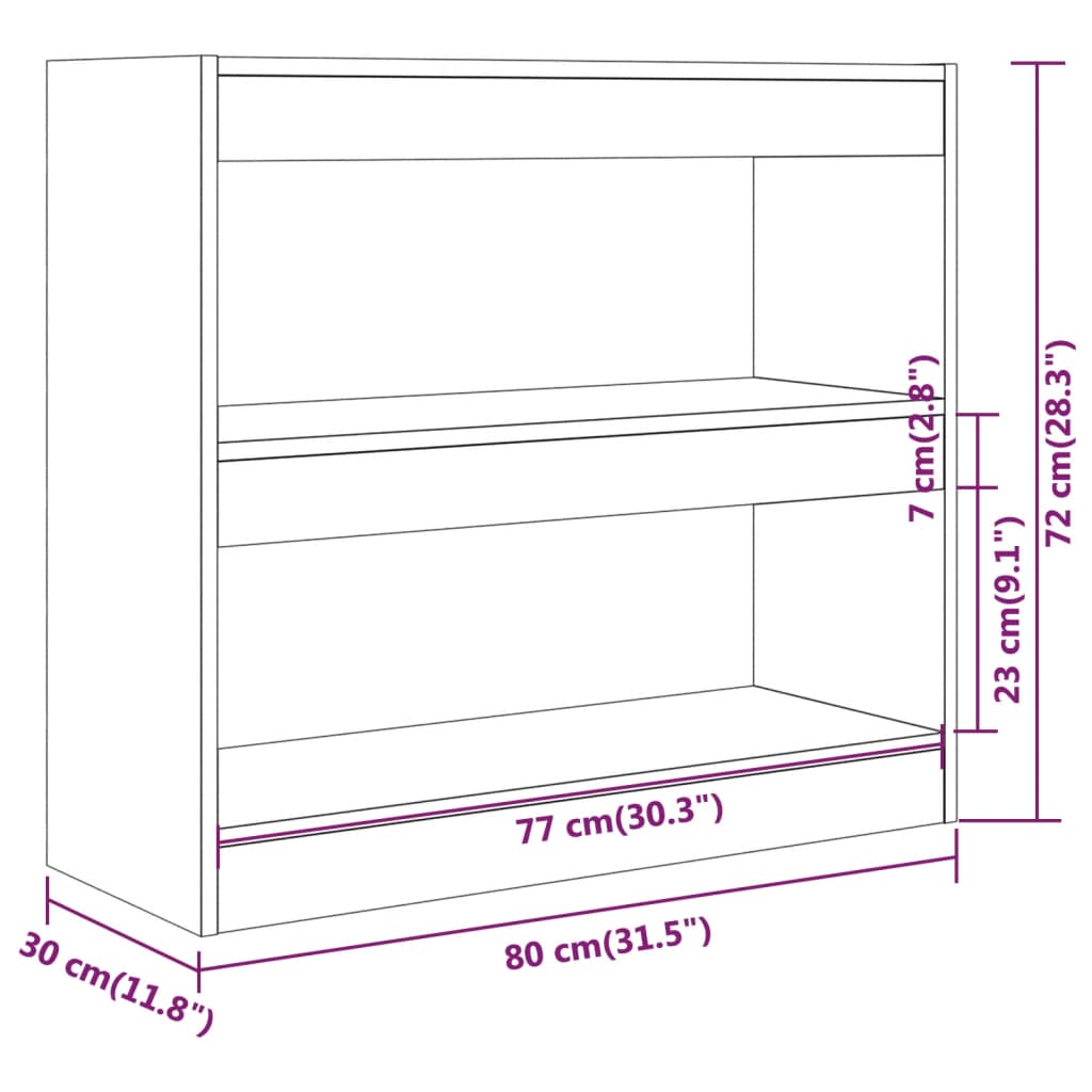 Bibliotecă/Separator cameră, stejar maro, 80x30x72 cm, PAL