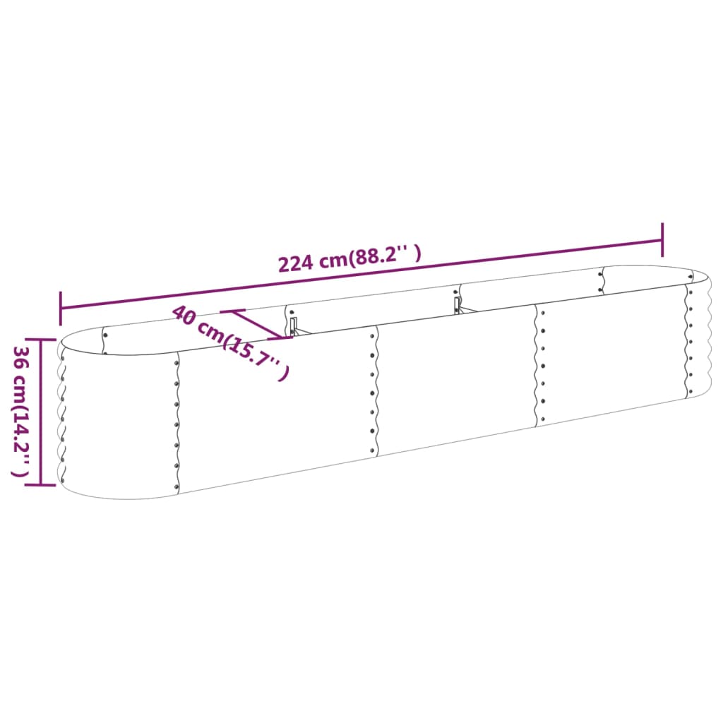 Strat înălțat grădină gri 224x40x36cm oțel vopsit electrostatic