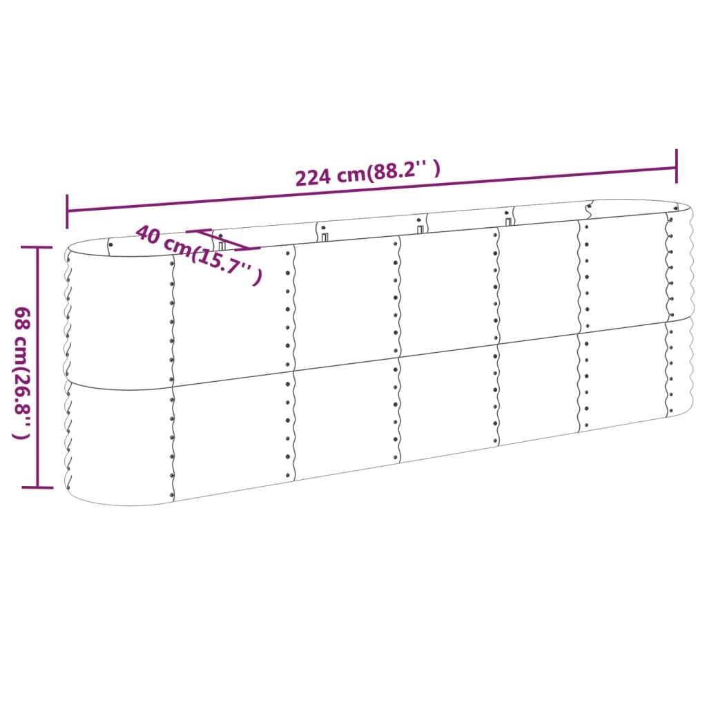 Strat înălțat grădină 224x40x68 cm oțel vopsit electrostatic