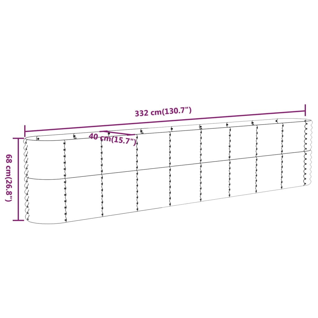 Strat înălțat grădină 332x40x68 oțel vopsit electrostatic