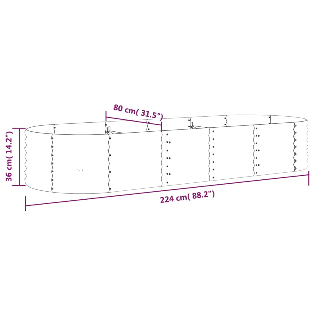 Strat înălțat grădină 224x80x36 cm oțel vopsit electrostatic