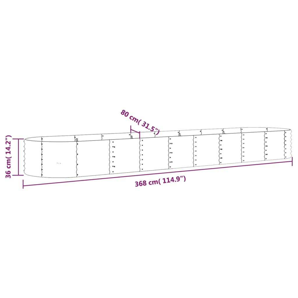 Strat înălțat grădină gri 368x80x36cm oțel vopsit electrostatic