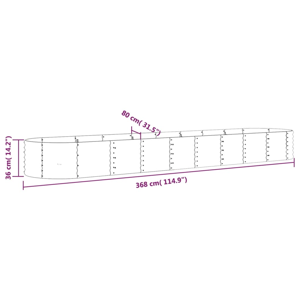 Strat înălțat grădină 368x80x36 cm oțel vopsit electrostatic