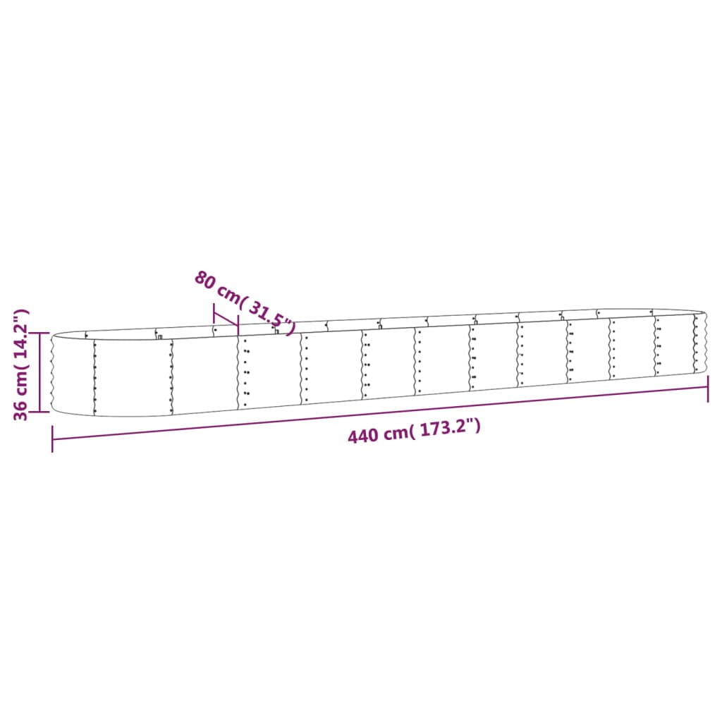 Strat înălțat grădină gri 440x80x36cm oțel vopsit electrostatic