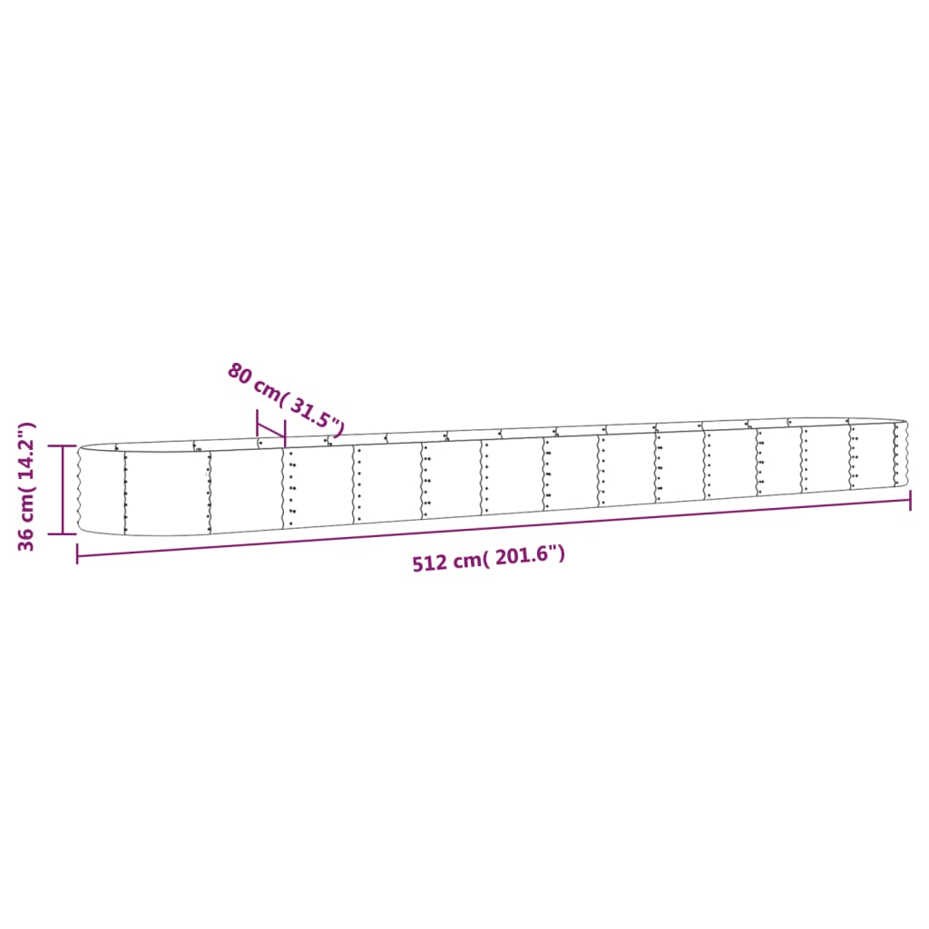 Strat înălțat grădină gri 512x80x36cm oțel vopsit electrostatic