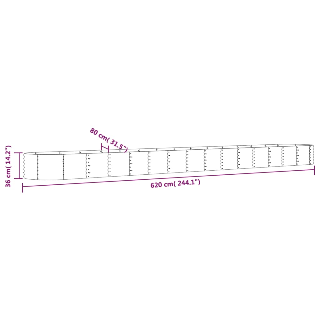 Strat înălțat grădină gri 620x80x36cm oțel vopsit electrostatic