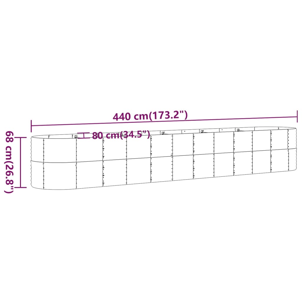 Strat înălțat grădină 440x80x68 cm oțel vopsit electrostatic