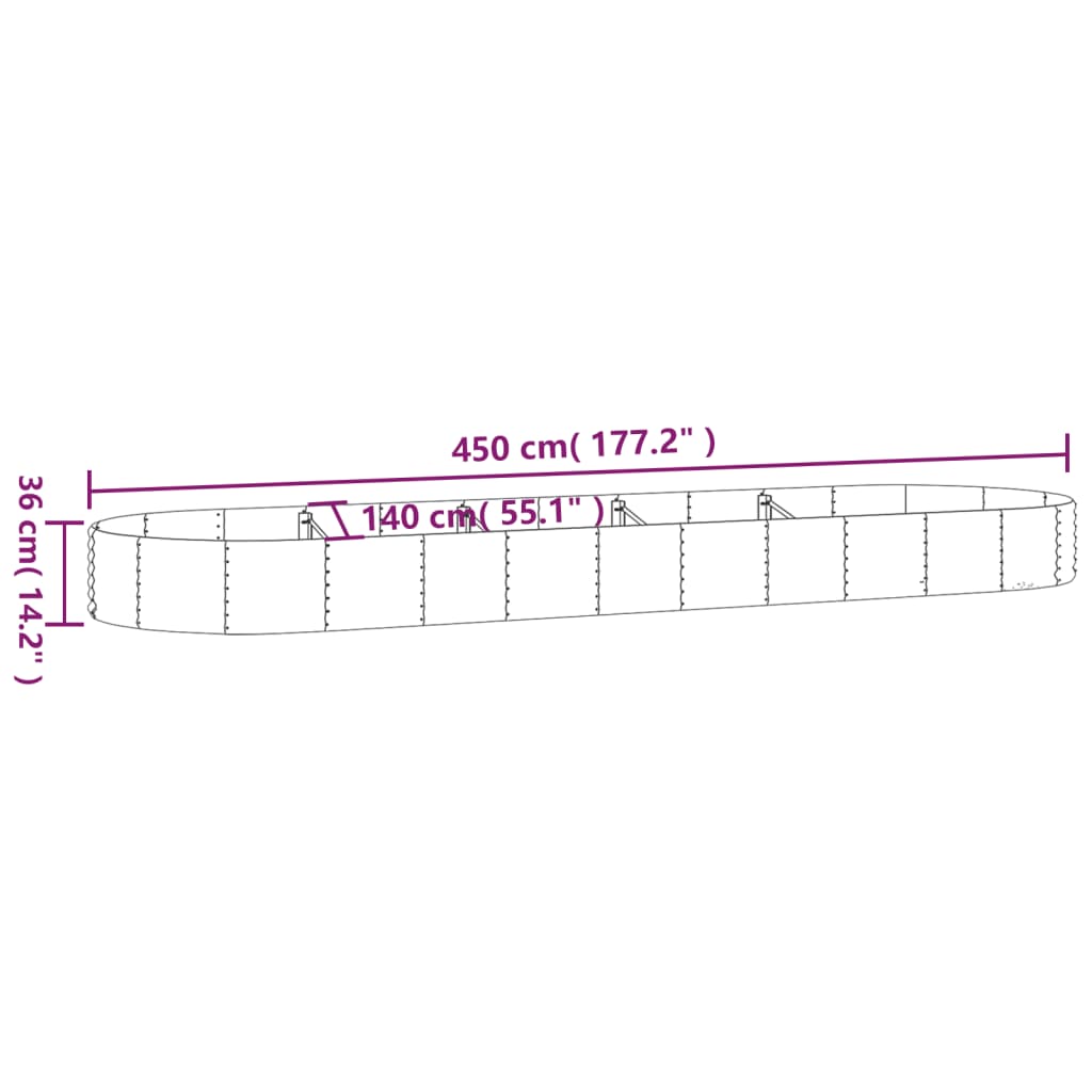 Strat înălțat grădină 450x140x36 cm oțel vopsit electrostatic