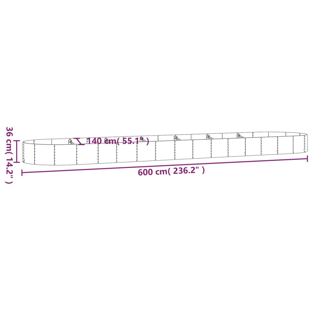 Strat înălțat grădină 600x140x36 cm oțel vopsit electrostatic