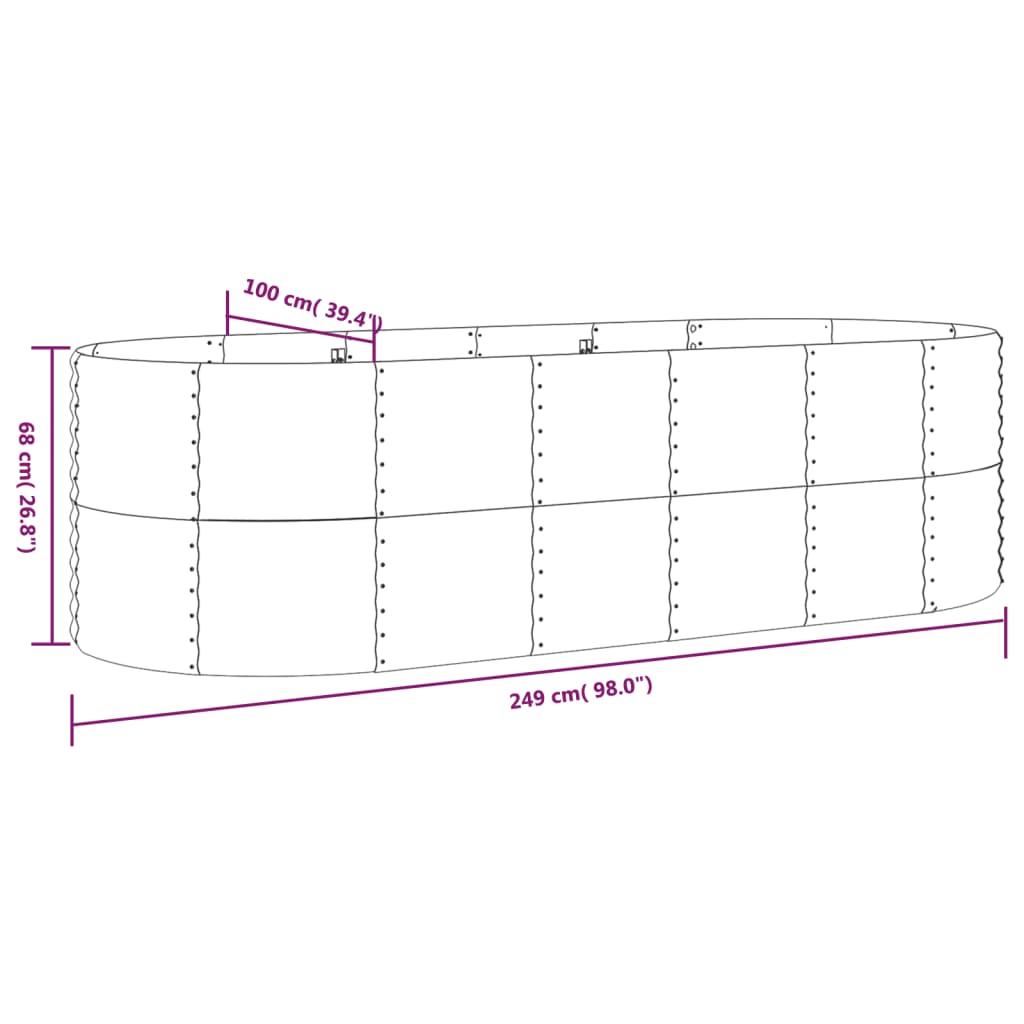 Strat înălțat grădină 249x100x68 cm oțel vopsit electrostatic