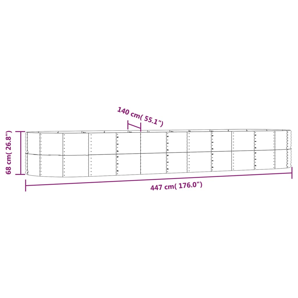 Strat înălțat grădină gri, 447x140x68 oțel vopsit electrostatic