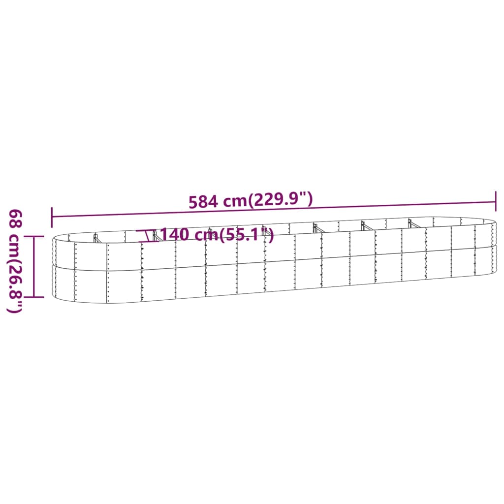 Jardinieră argintiu 584x140x68 cm oțel vopsit electrostatic