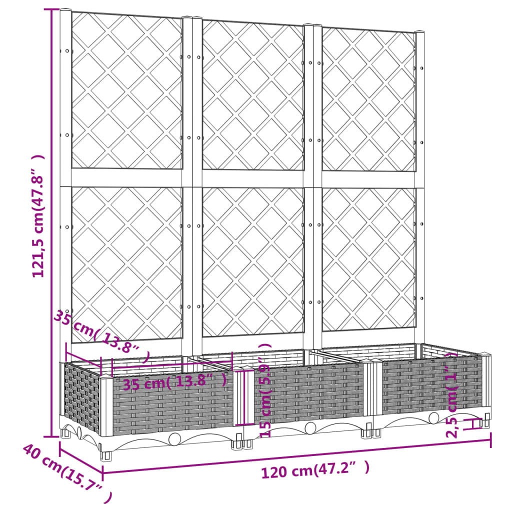 Jardinieră de grădină cu spalier,gri închis,120x40x121,5 cm, PP