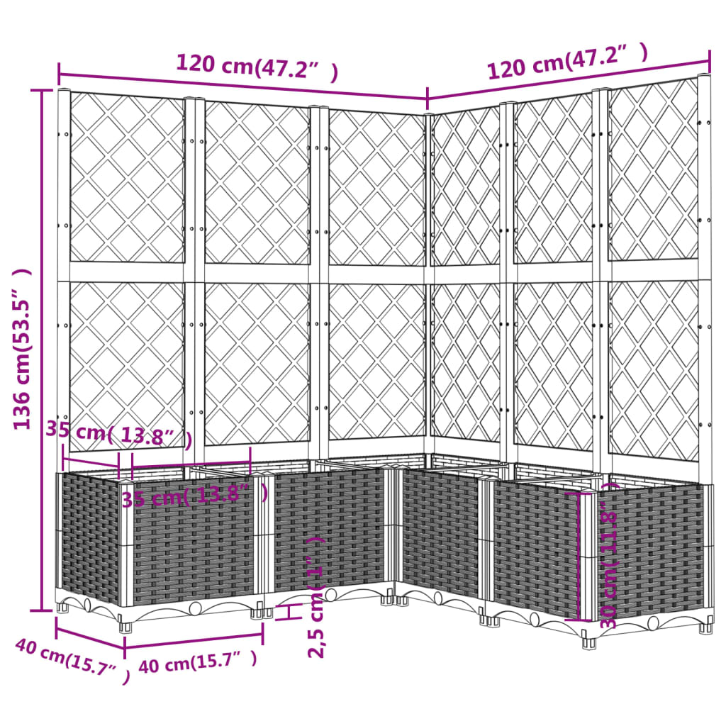 Jardinieră de grădină cu spalier,gri închis, 120x120x136 cm, PP