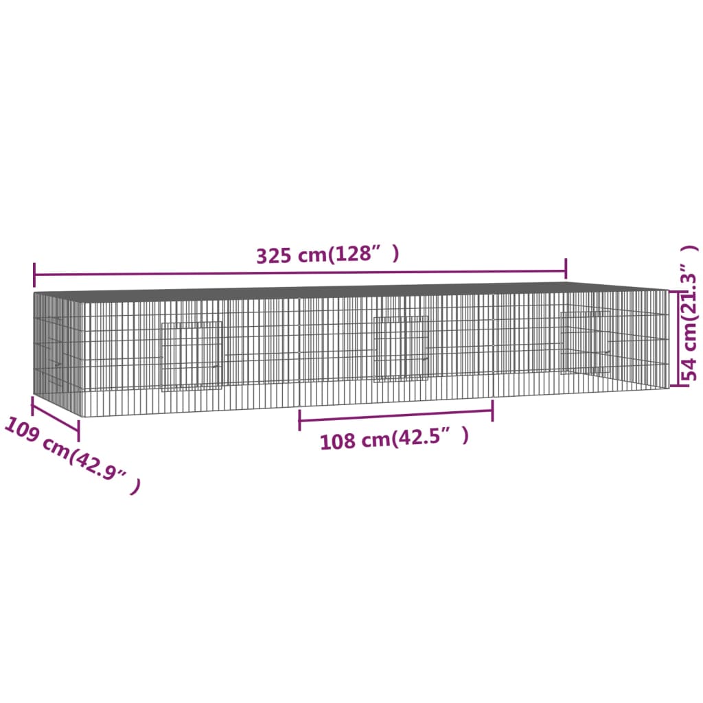 Cușcă pentru iepuri, 3 panouri, 325x109x54 cm, fier galvanizat