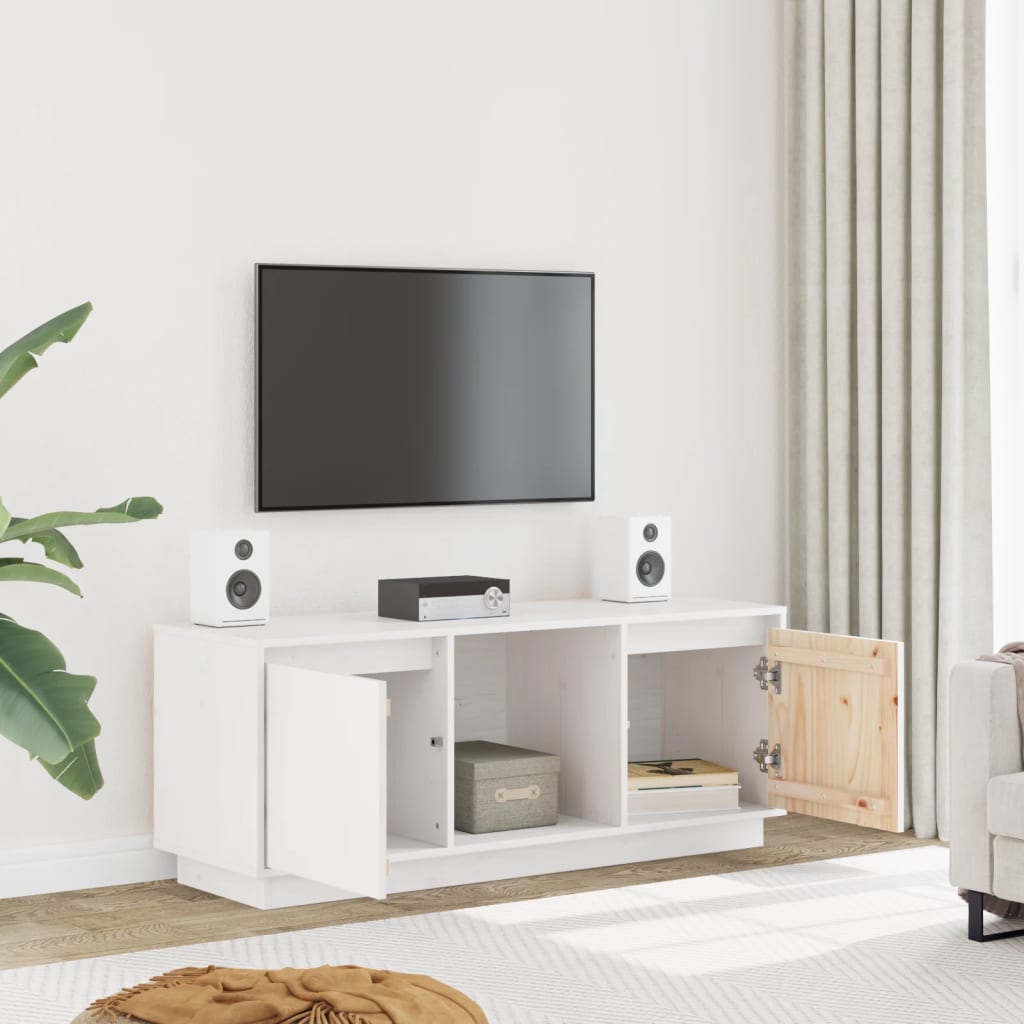 TV sideboard, white, 110.5x35x44 cm, solid pine wood