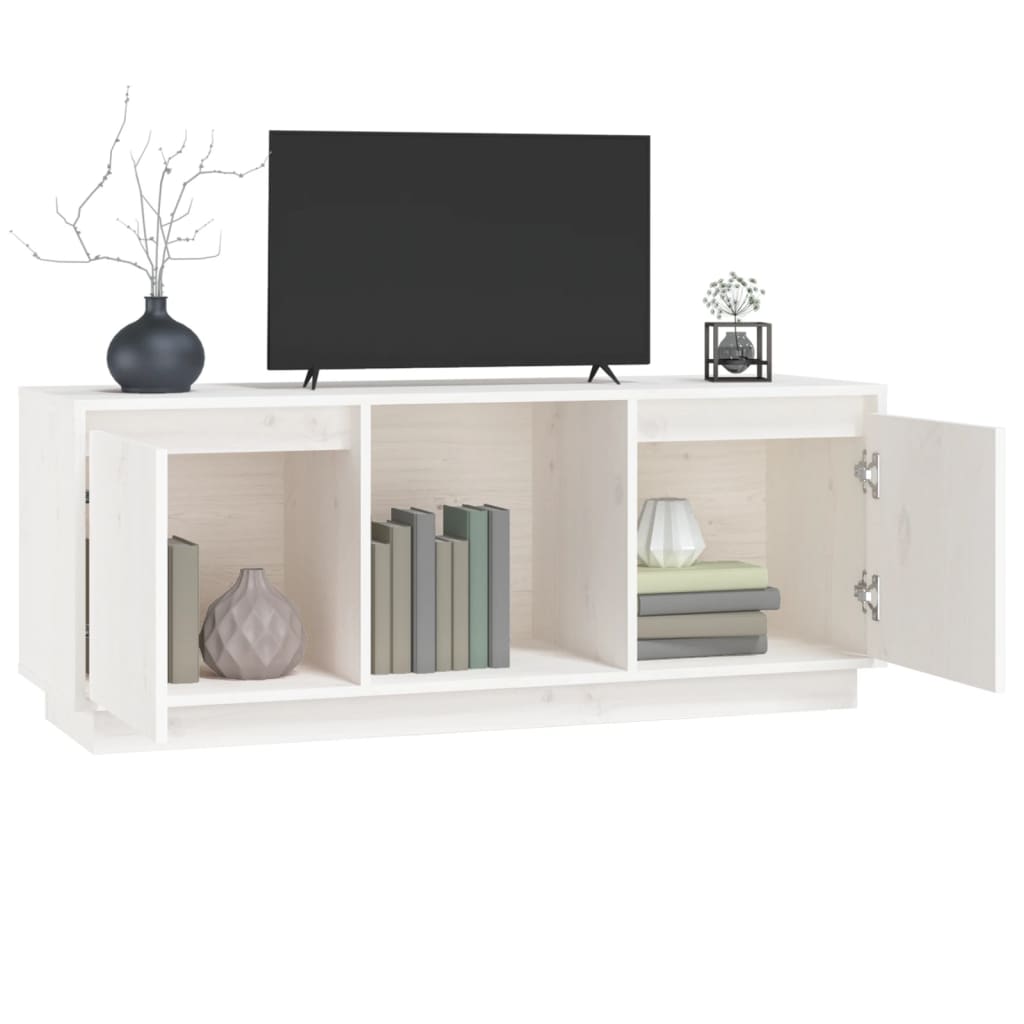 TV sideboard, white, 110.5x35x44 cm, solid pine wood