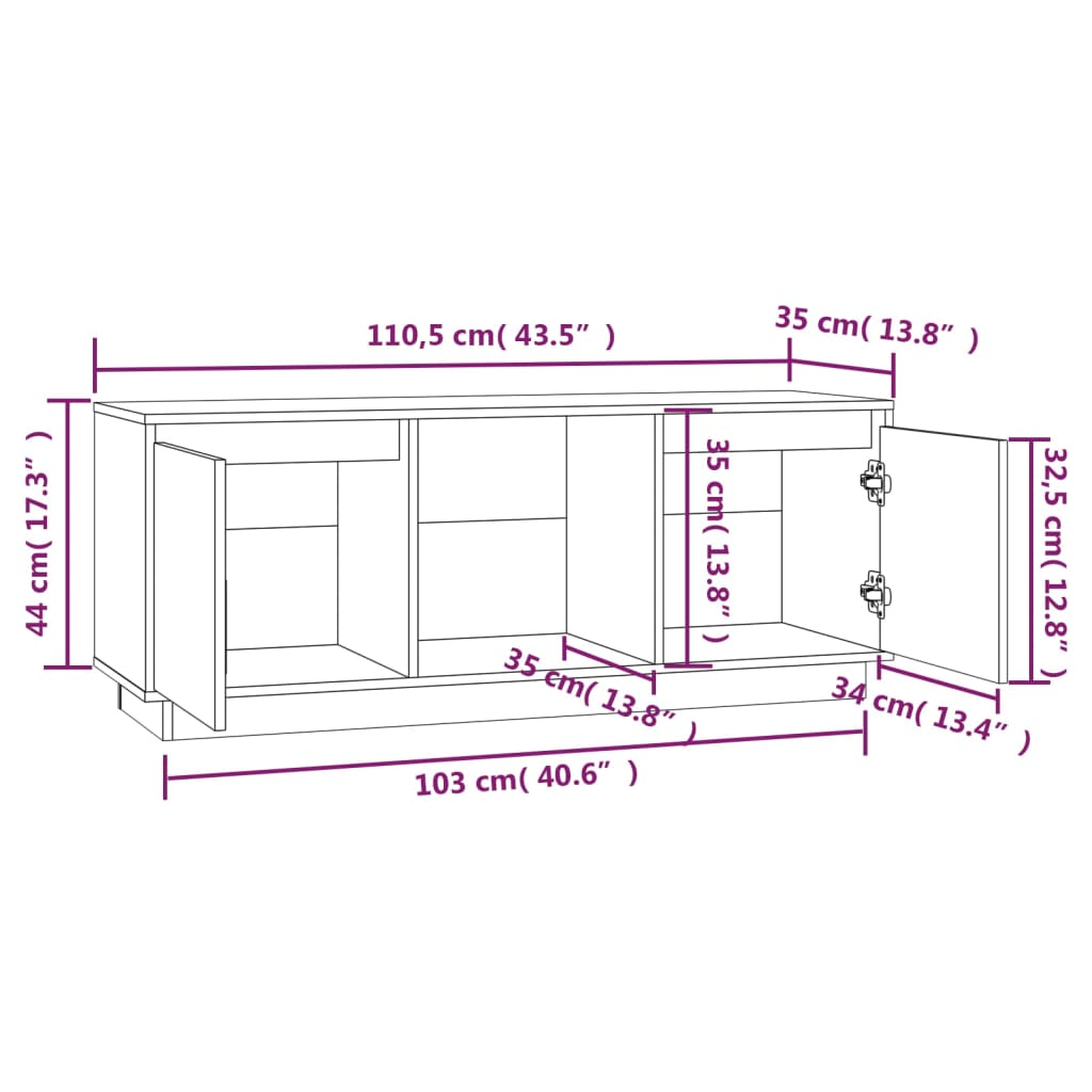 TV sideboard, gray, 110.5x35x44 cm, solid pine wood
