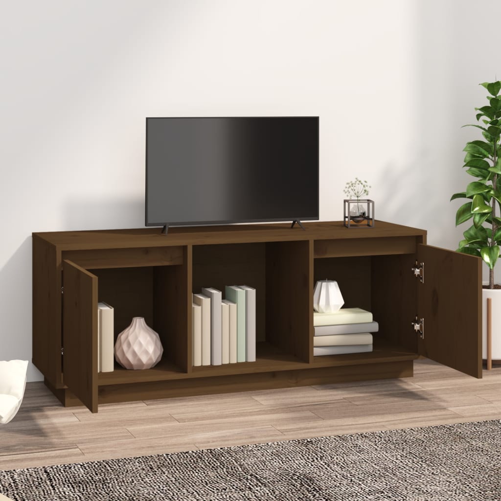 Comodă TV, maro miere, 110,5x35x44 cm, lemn masiv de pin