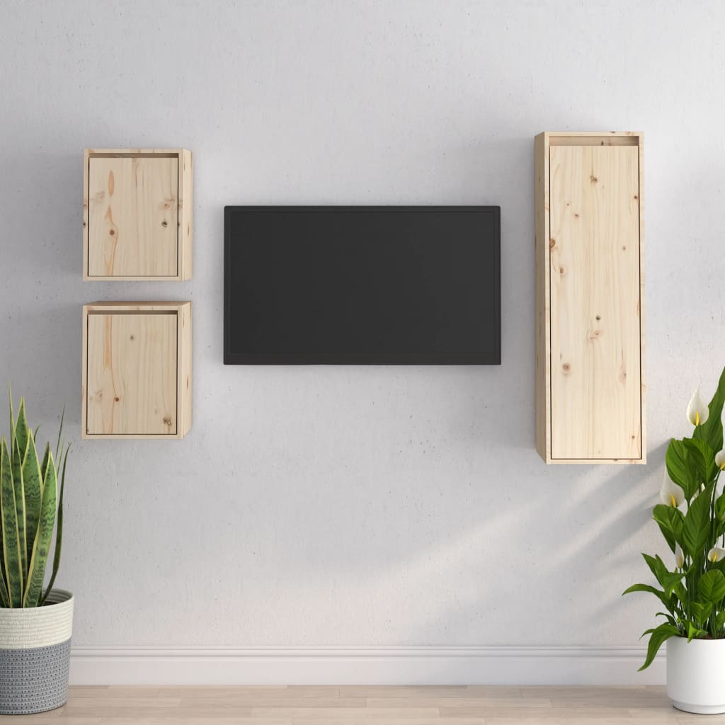 Comode TV, 3 buc., lemn masiv de pin