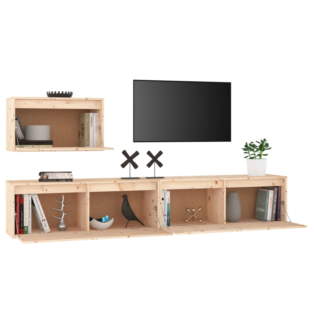 Comode TV, 3 buc., lemn masiv de pin
