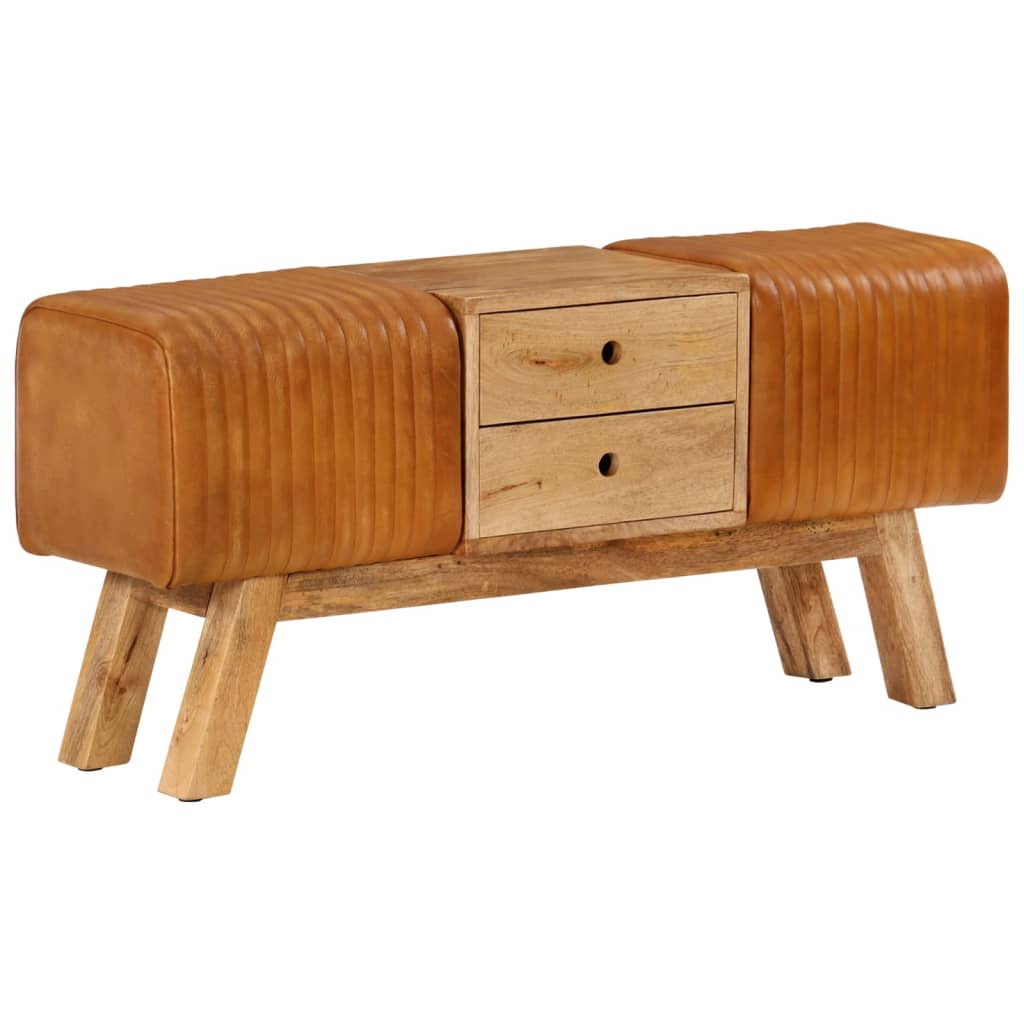 Bancă Bok maro, 107 cm, piele naturală capră / lemn masiv mango