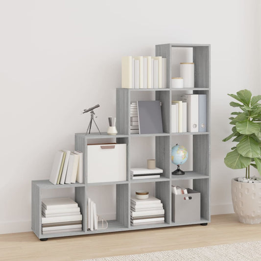 Bibliotecă în trepte, gri sonoma, 142 cm, lemn compozit