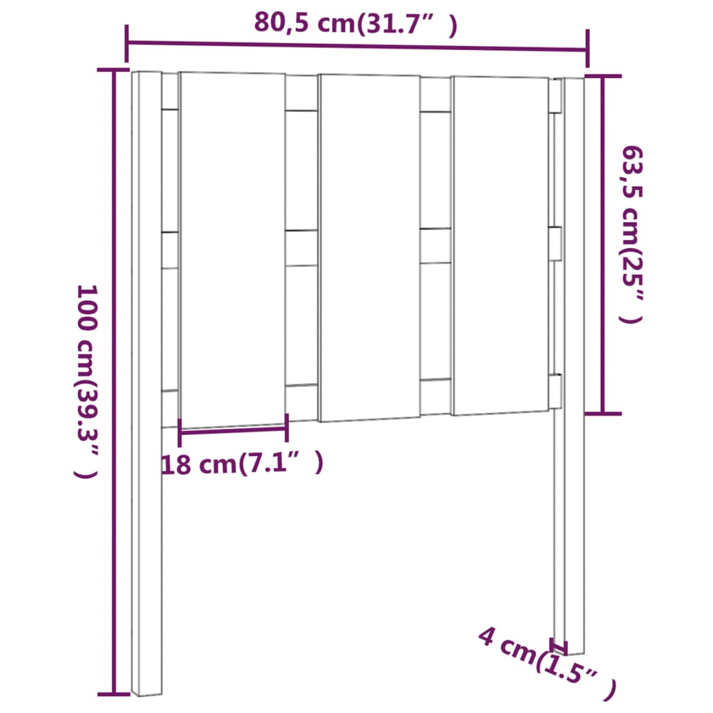 Tăblie de pat, alb, 80,5x4x100 cm, lemn masiv de pin