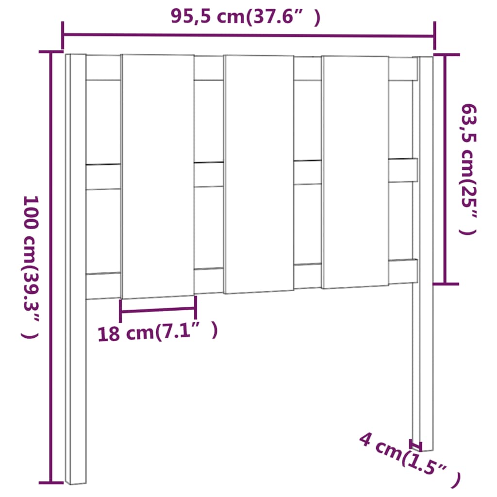 Tăblie de pat, alb, 95,5x4x100 cm, lemn masiv de pin