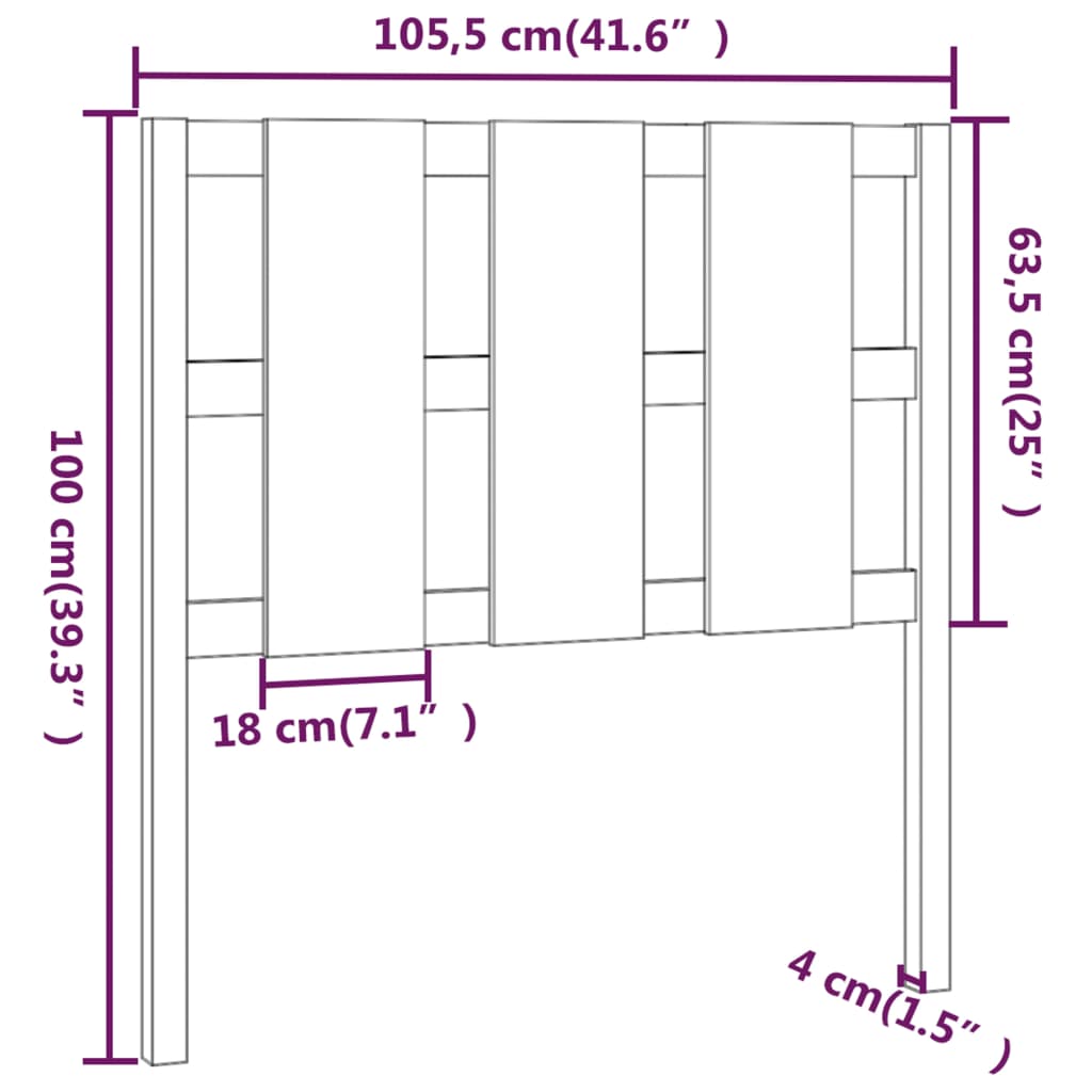 Tăblie de pat, gri, 105,5x4x100 cm, lemn masiv de pin