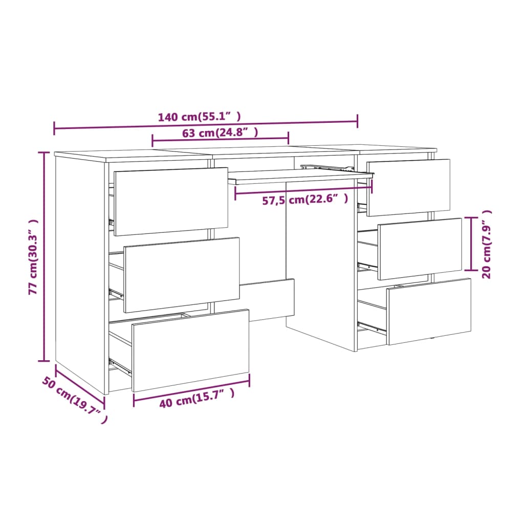 Birou, gri sonoma, 140x50x77 cm, lemn prelucrat