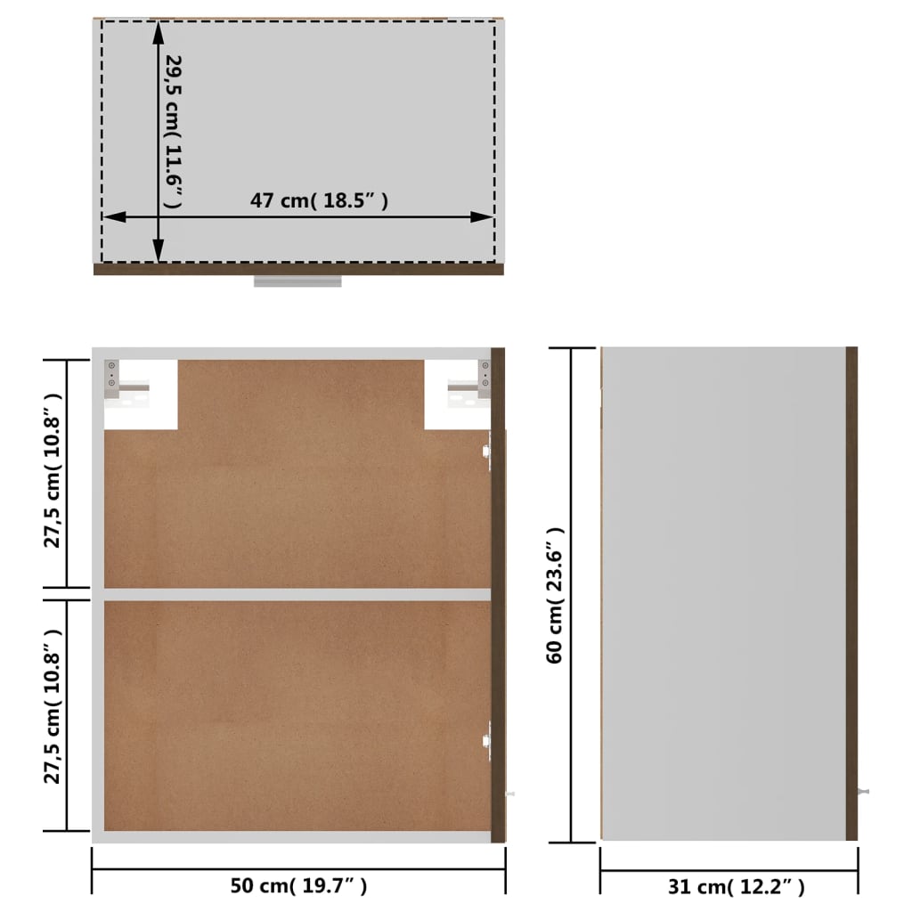 Dulap suspendat, stejar maro, 50x31x60 cm, lemn prelucrat