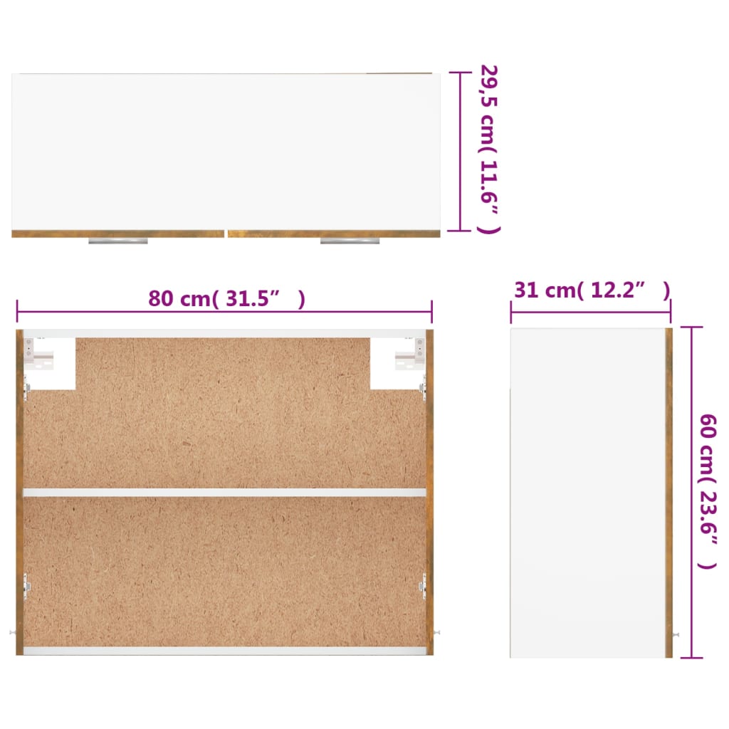 Dulap suspendat, stejar fumuriu, 80x31x60 cm, lemn prelucrat