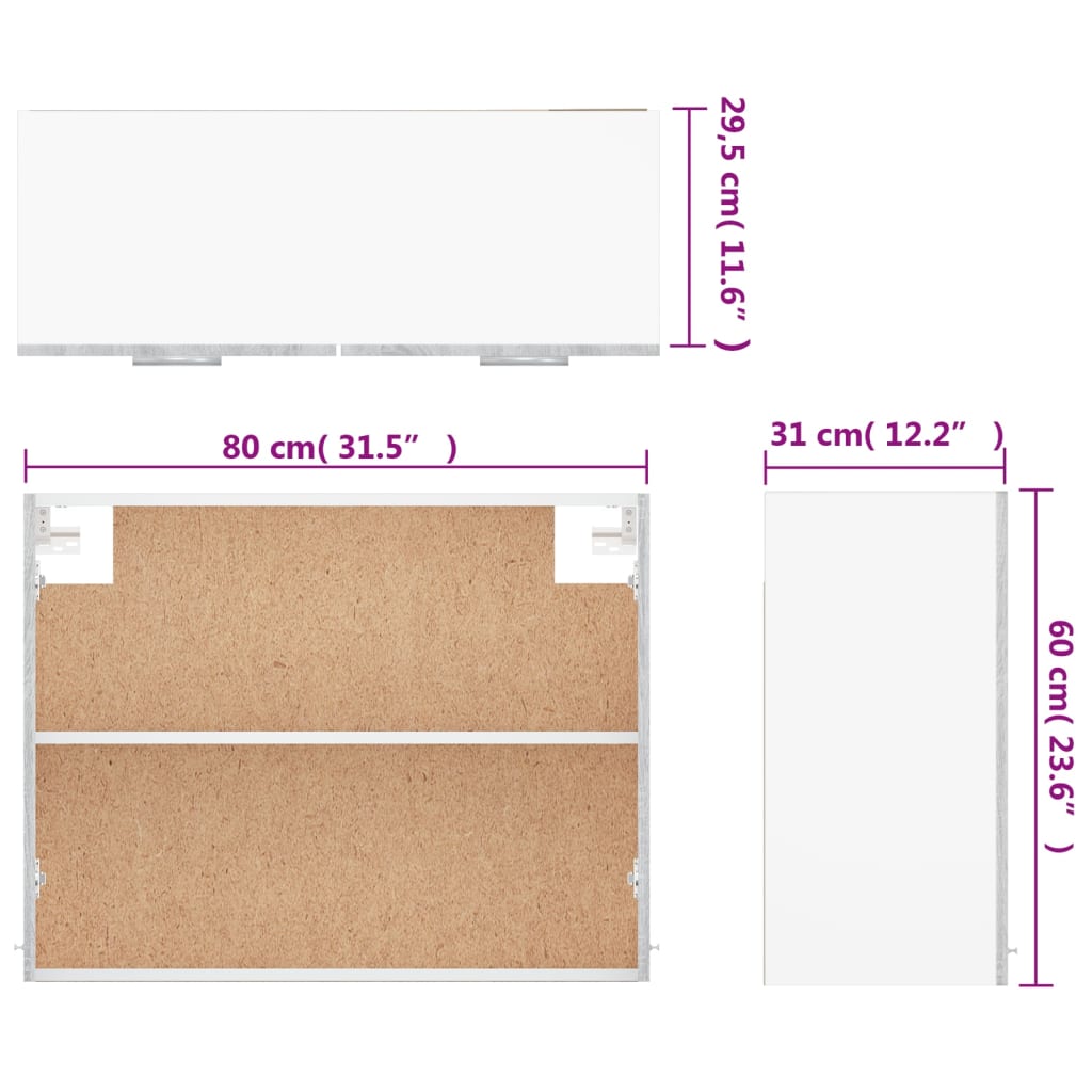 Dulap suspendat, gri sonoma, 80x31x60 cm, lemn prelucrat