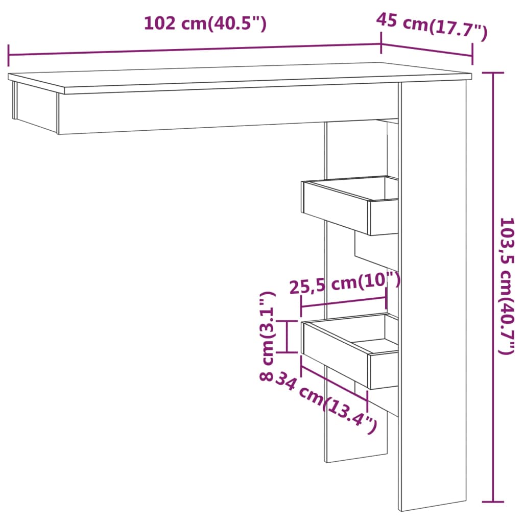 Masă bar de perete stejar maro 102x45x103,5 cm lemn compozit