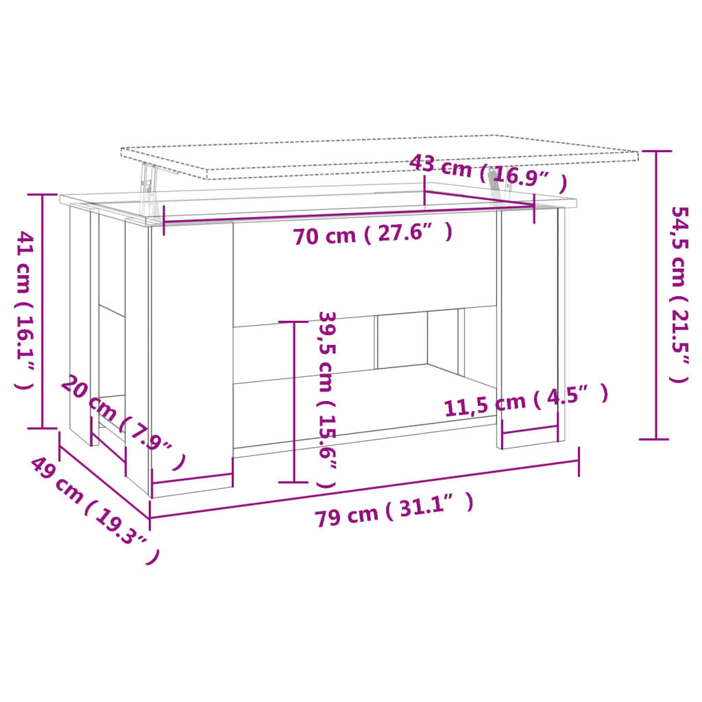 Măsuță de cafea, gri beton, 79x49x41 cm, lemn prelucrat