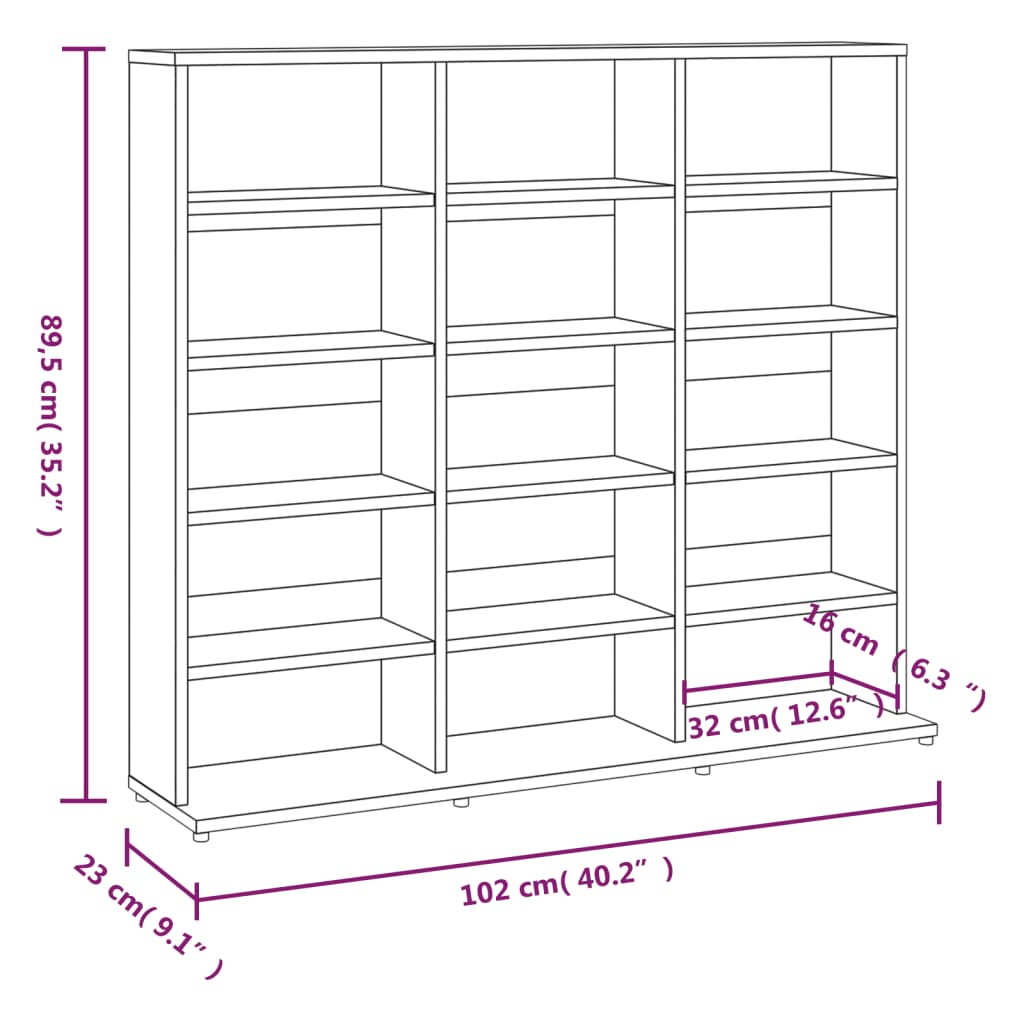 Dulap CD-uri, stejar fumuriu, 102x23x89,5 cm, lemn prelucrat