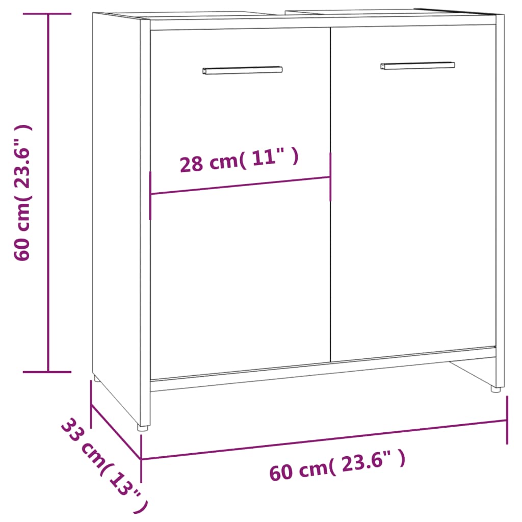 Dulap de baie, stejar maro, 60x33x60 cm, lemn prelucrat