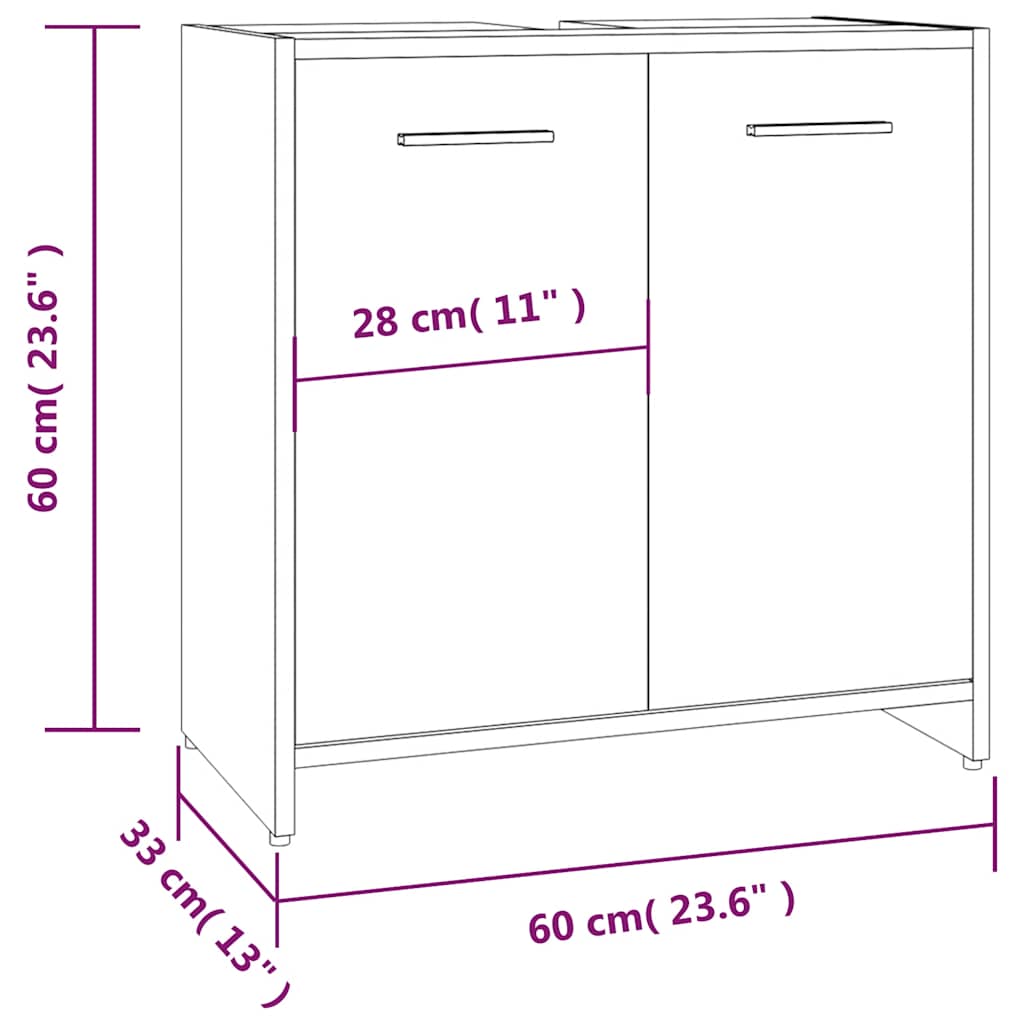 Dulap de baie, stejar maro, 60x33x60 cm, lemn prelucrat