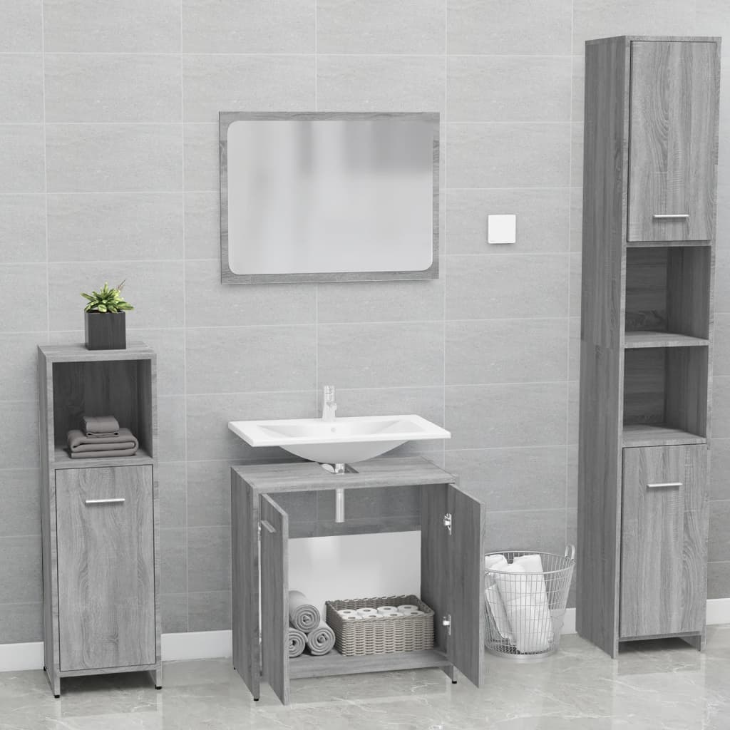 Set de mobilier de baie, gri sonoma, lemn prelucrat