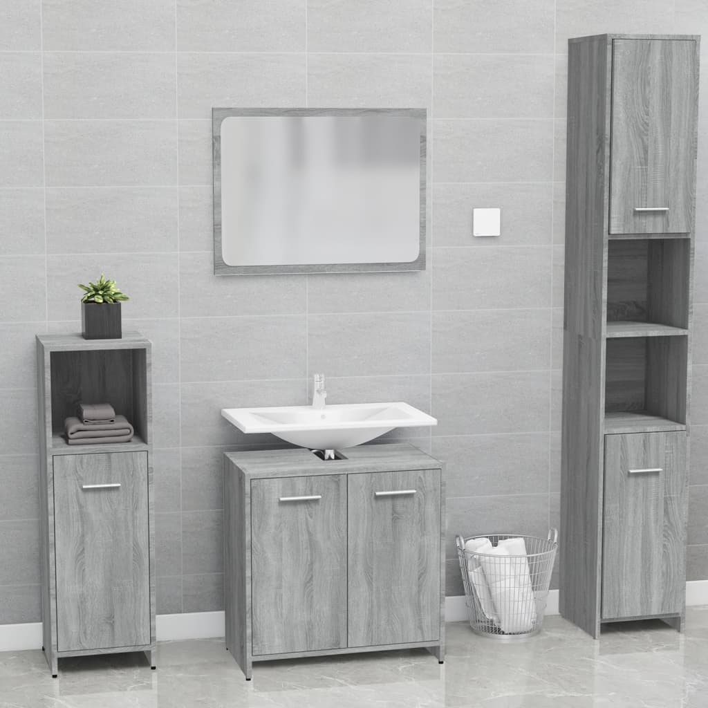 Set de mobilier de baie, gri sonoma, lemn prelucrat
