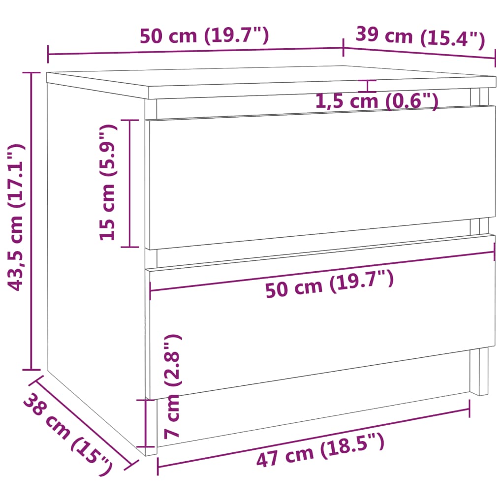 Noptiere, 2 buc., gri sonoma, 50x39x43,5 cm, lemn prelucrat