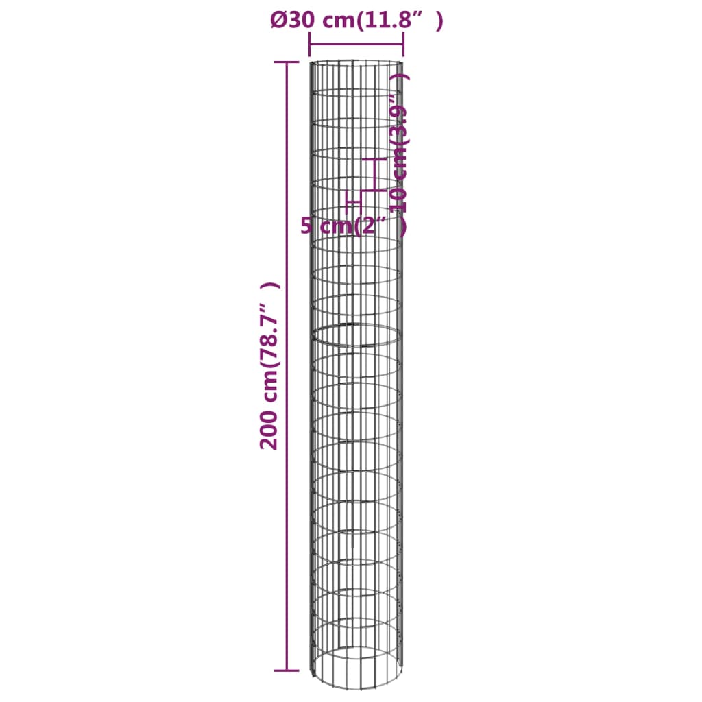 Strat înălțat gabion 3 buc. Ø30x200 cm oțel galvanizat circular