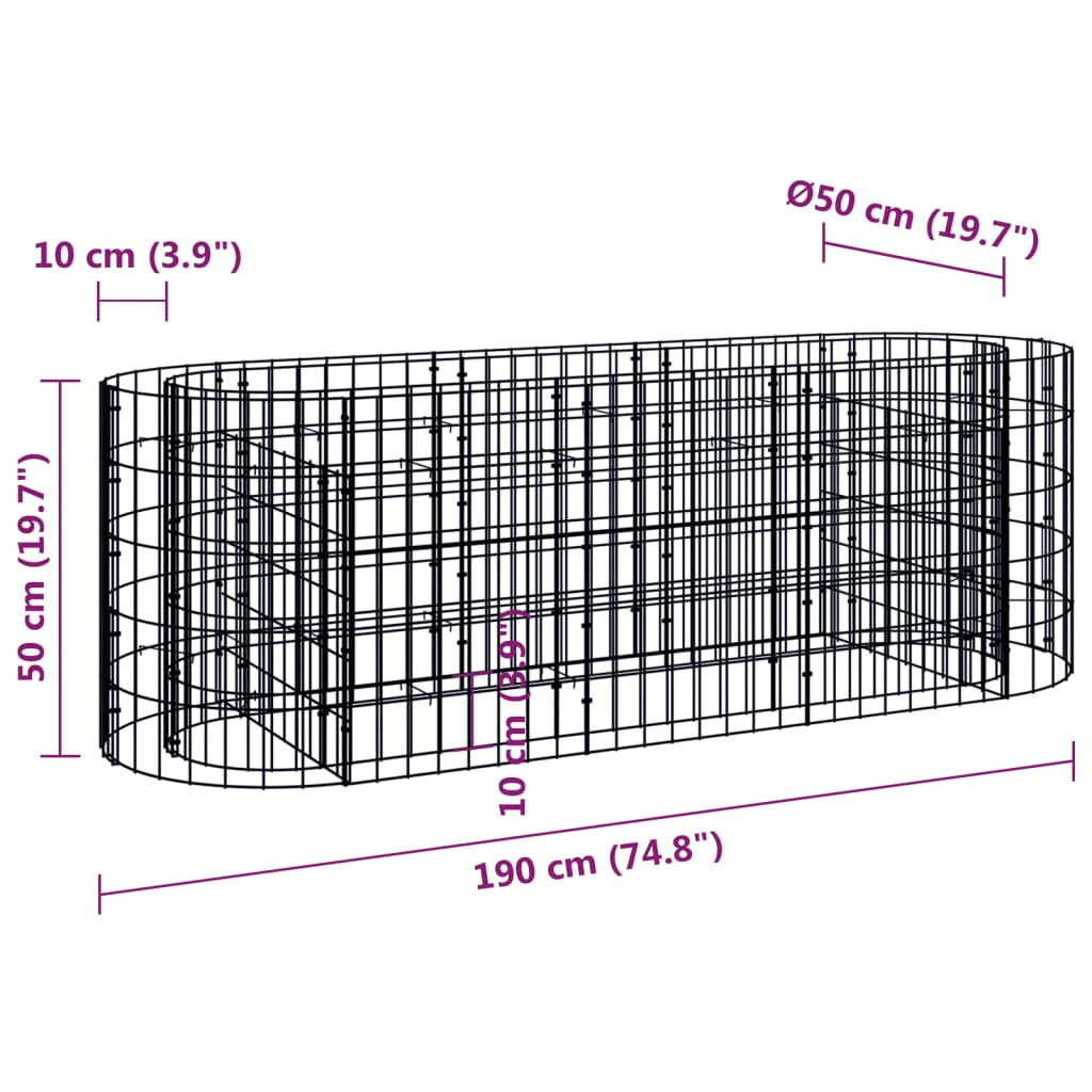 Strat înălțat gabion, 190x50x50 cm, fier galvanizat