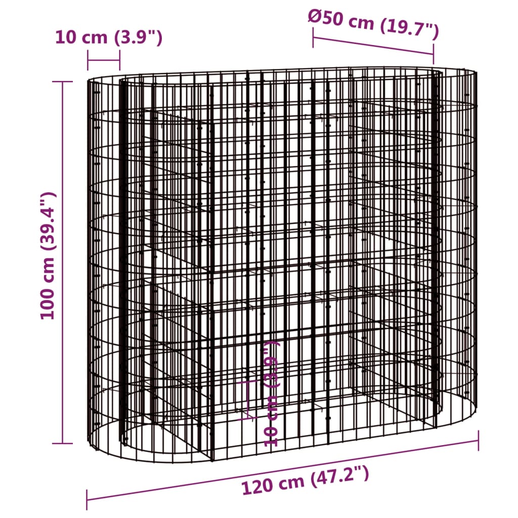 Strat înălțat gabion, 120x50x100 cm, fier galvanizat