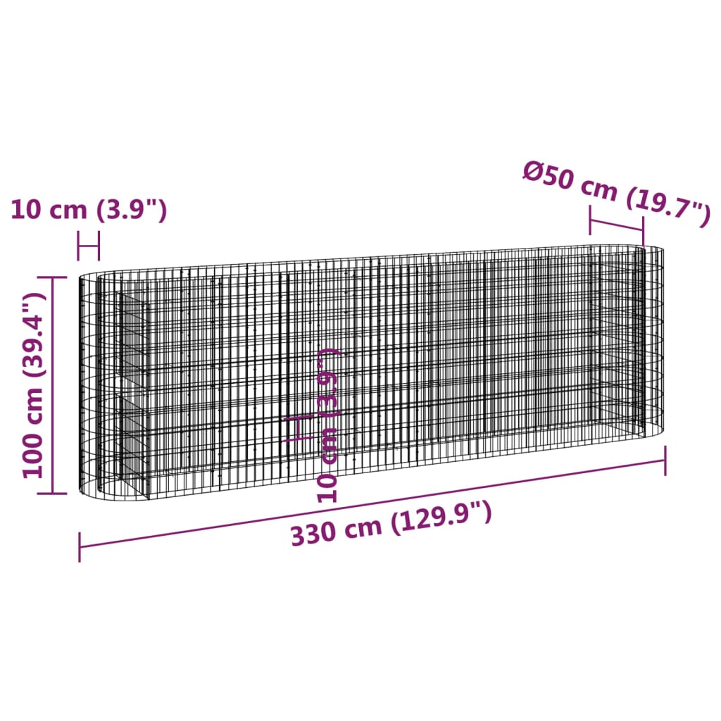 Strat înălțat gabion, 330x50x100 cm, fier galvanizat