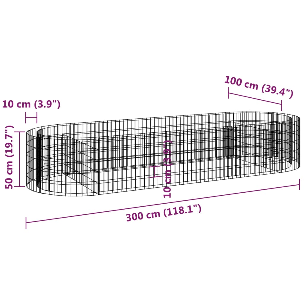 Strat înălțat gabion, 300x100x50 cm, fier galvanizat