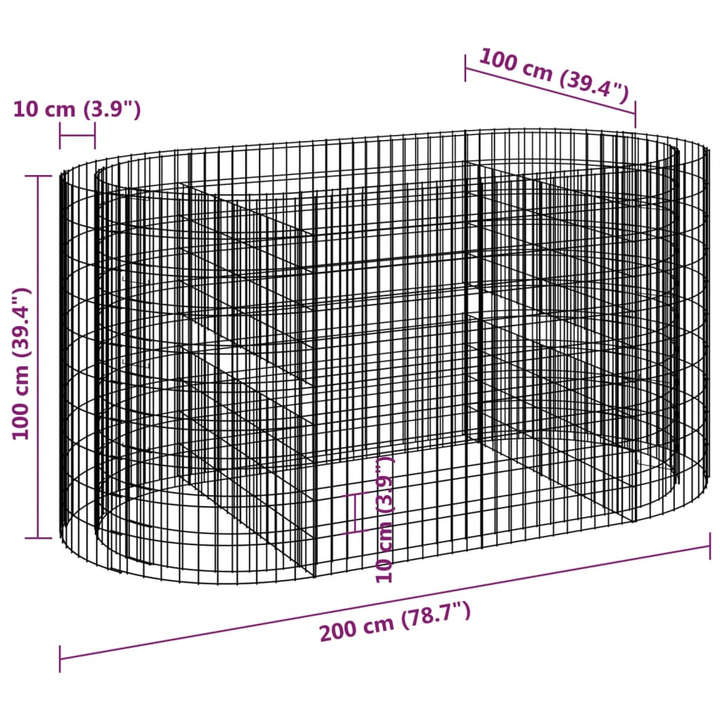 Strat înălțat gabion, 200x100x100 cm, fier galvanizat